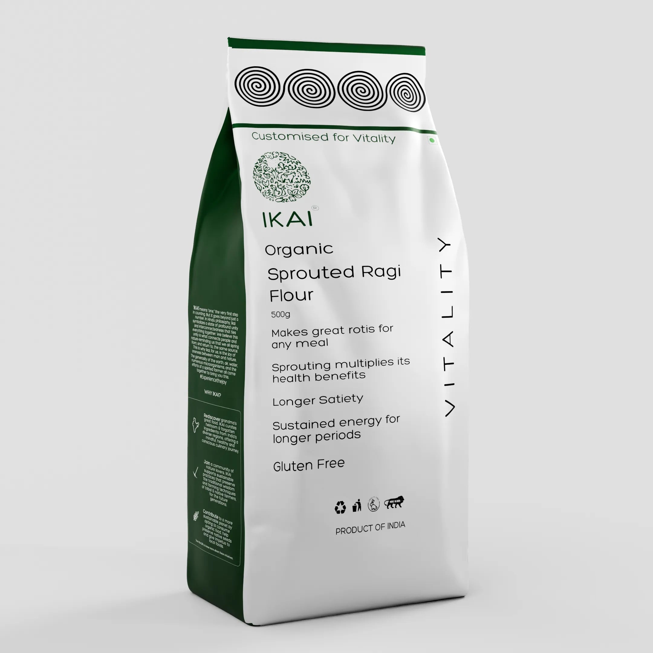 Organic Sprouted Finger Millet/Ragi Atta | Gluten Free | Sprouted | Customised for Vitality | 450g