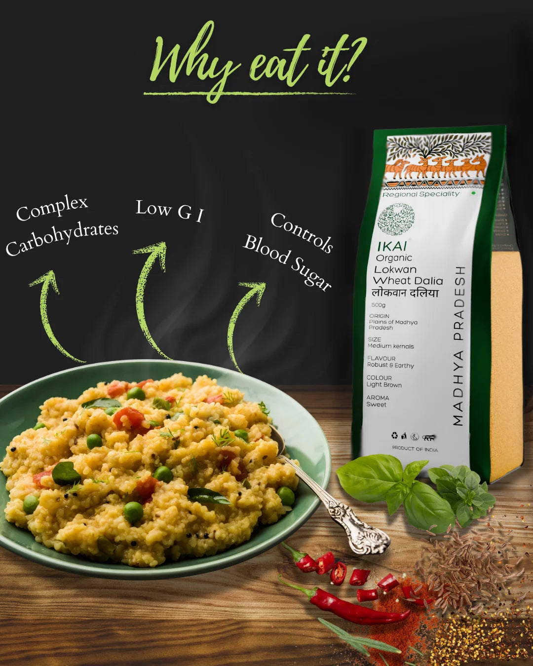 Organic Lokwan Wheat Dalia | Porridge | Regional Specialty-Madhya Pradesh | 500g