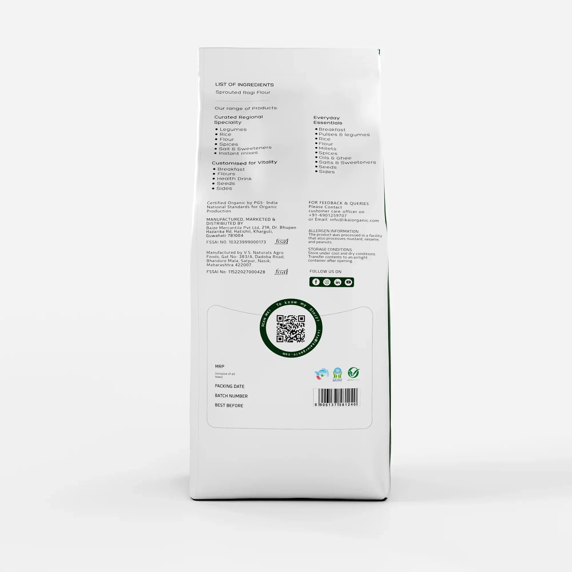 Organic Sprouted Finger Millet/Ragi Atta | Gluten Free | Sprouted | Customised for Vitality | 450g