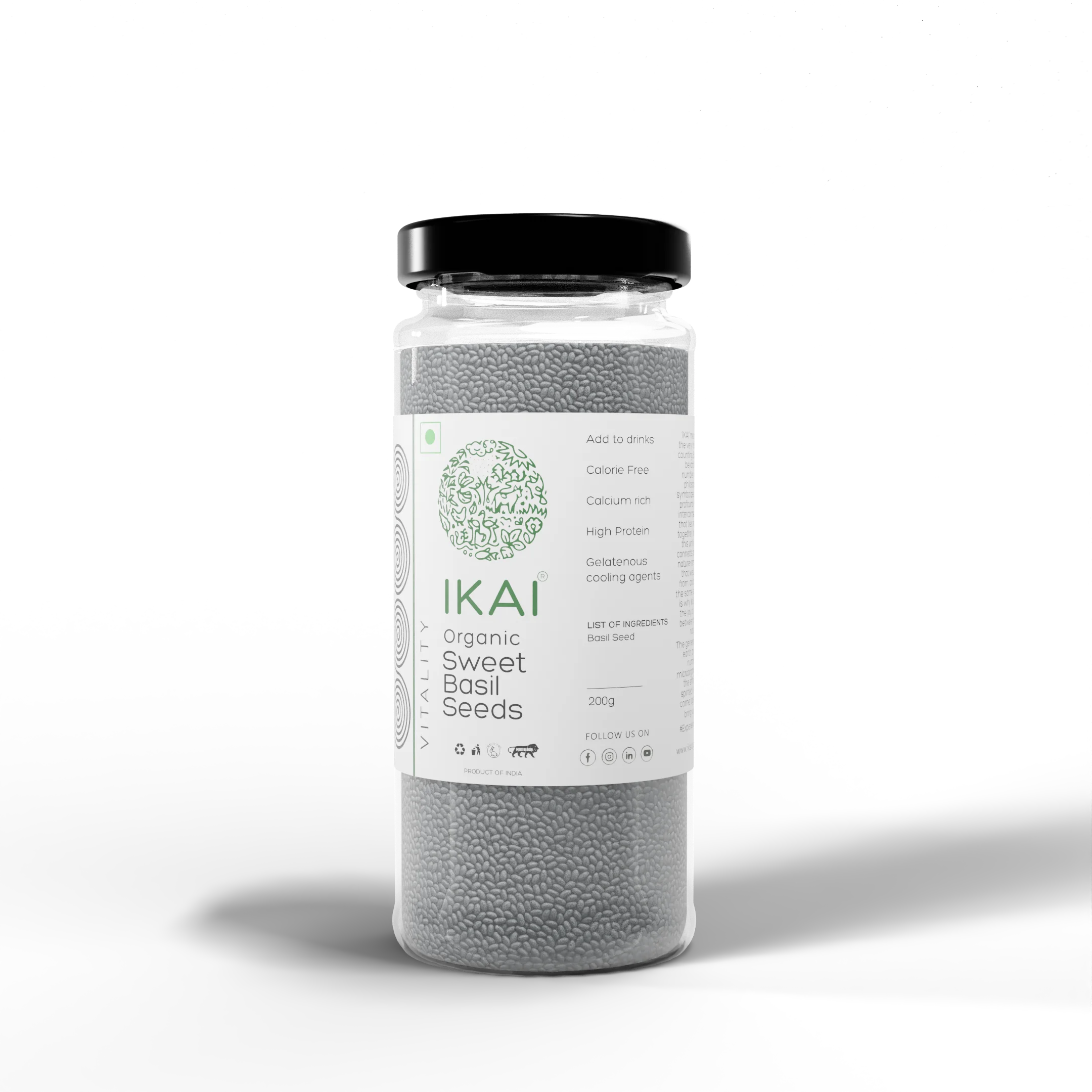 Organic Sweet Basil Seeds | Sabja | Customised for Vitality | High Protein | 100g