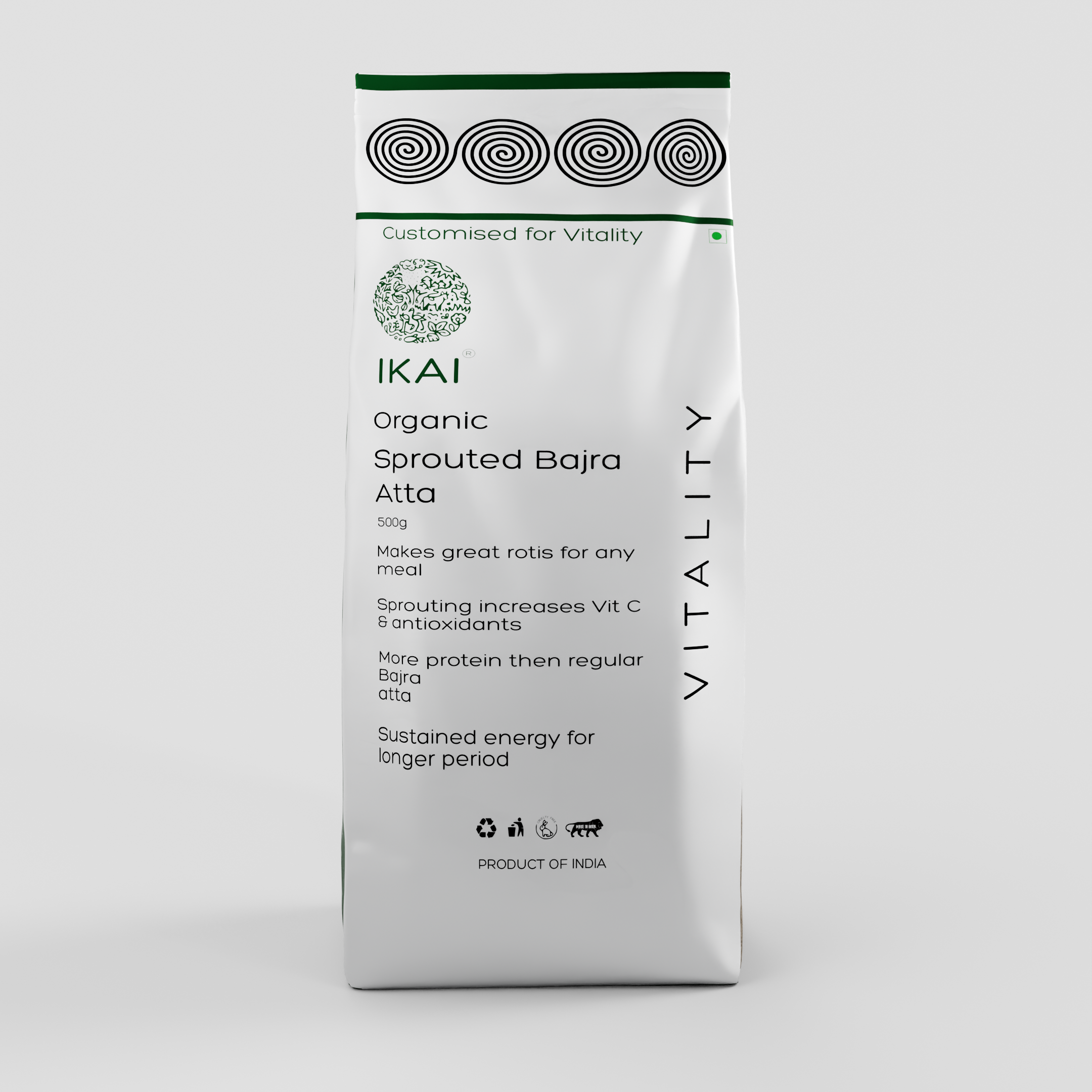 Organic Sprouted Bajra Atta  /Bajra Atta |Gluten Free |Sprouted |Customised for Vitality |500g