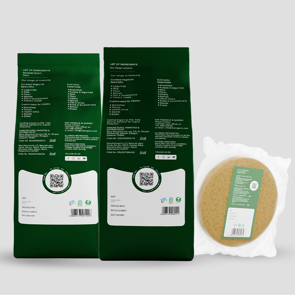 Protein Punch Trio - Natural Dry White Peas (500g), Natural Papad (250g) Organic Sattu (450g)