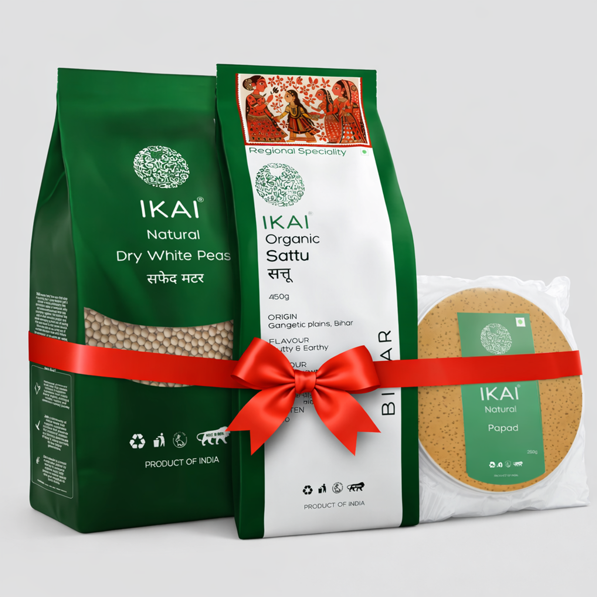 Protein Punch Trio - Natural Dry White Peas (500g), Natural Papad (250g) Organic Sattu (450g)