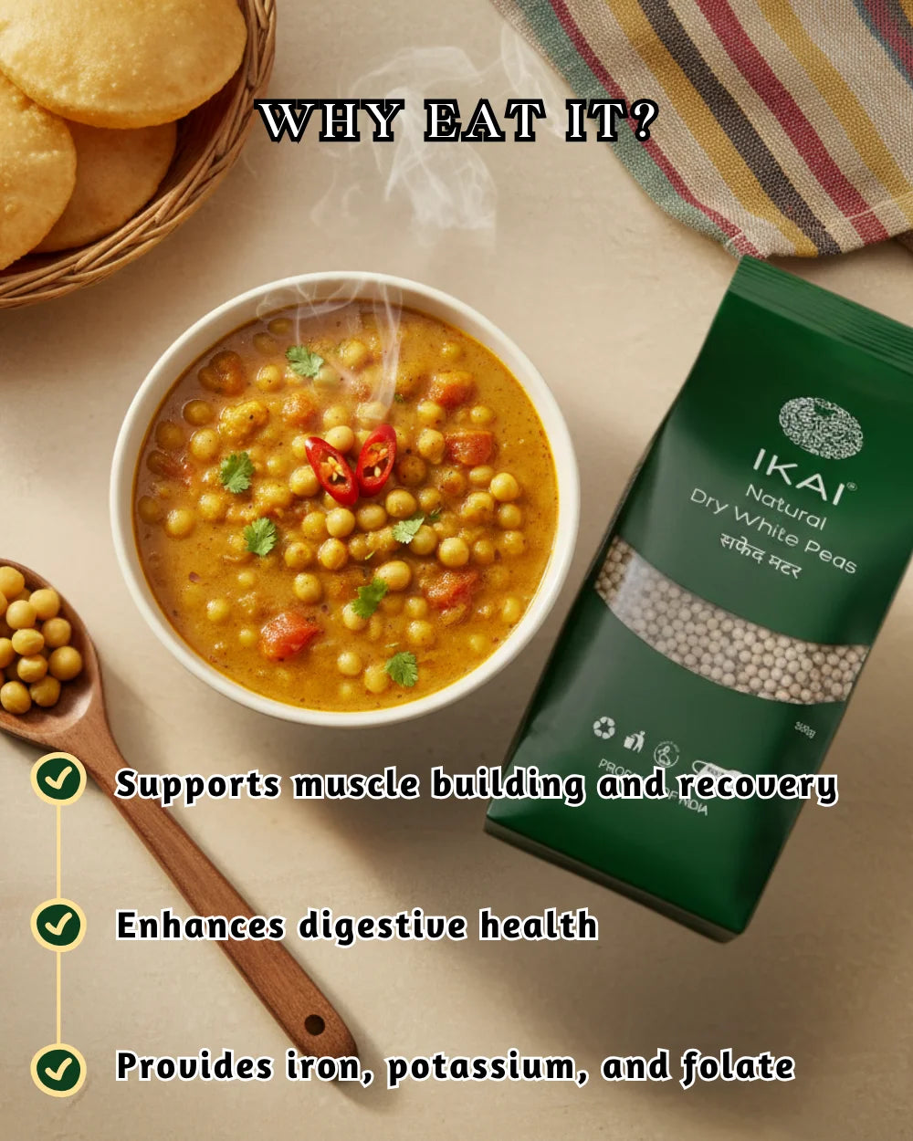 Natural Dry White Peas | Natural Protein Foods | Gluten Free Indian Foods | 500g