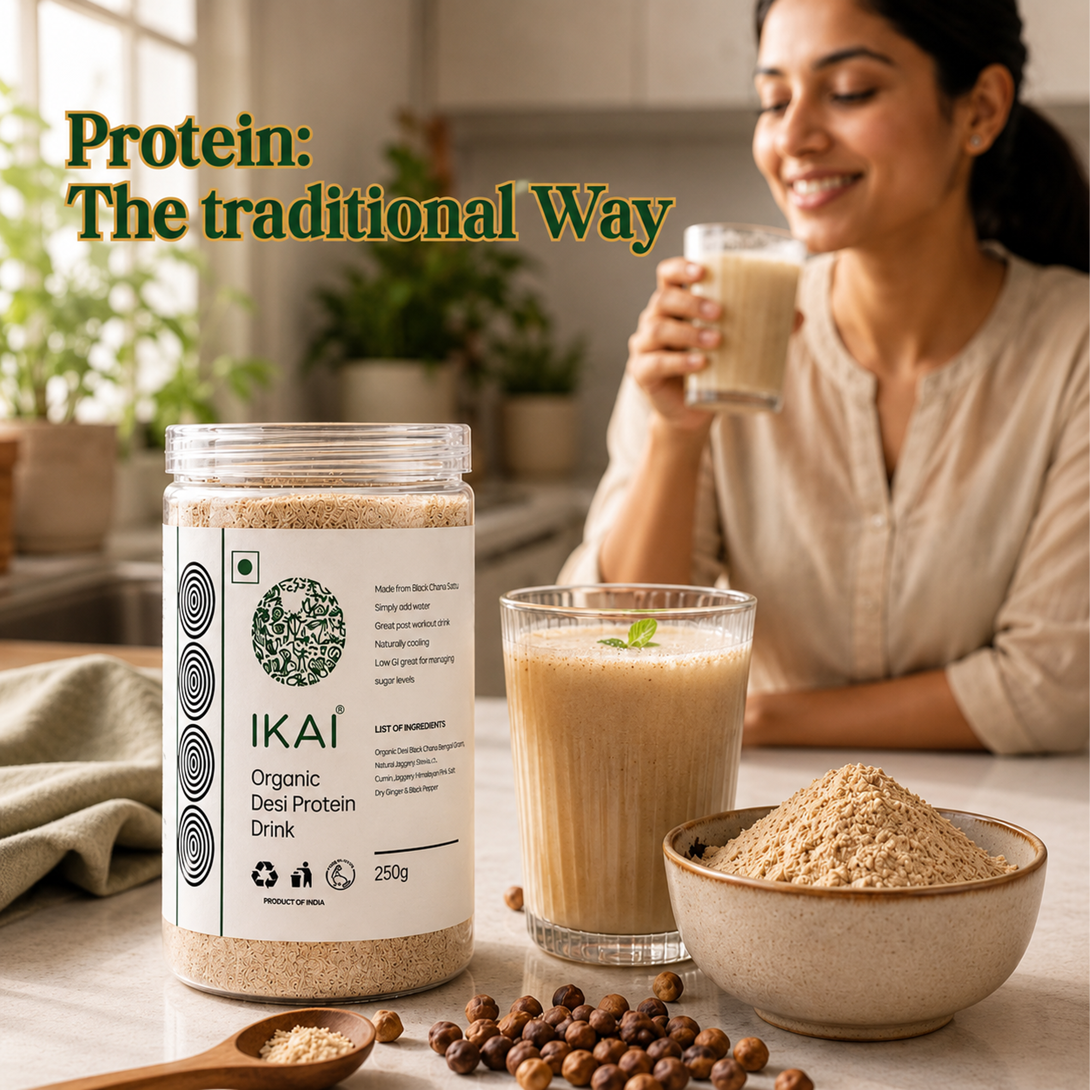 Organic Desi Protein Drink |Made from Black Chana Sattu |Natural Protein Food |Customised For Vitality |Gluten Free |250g