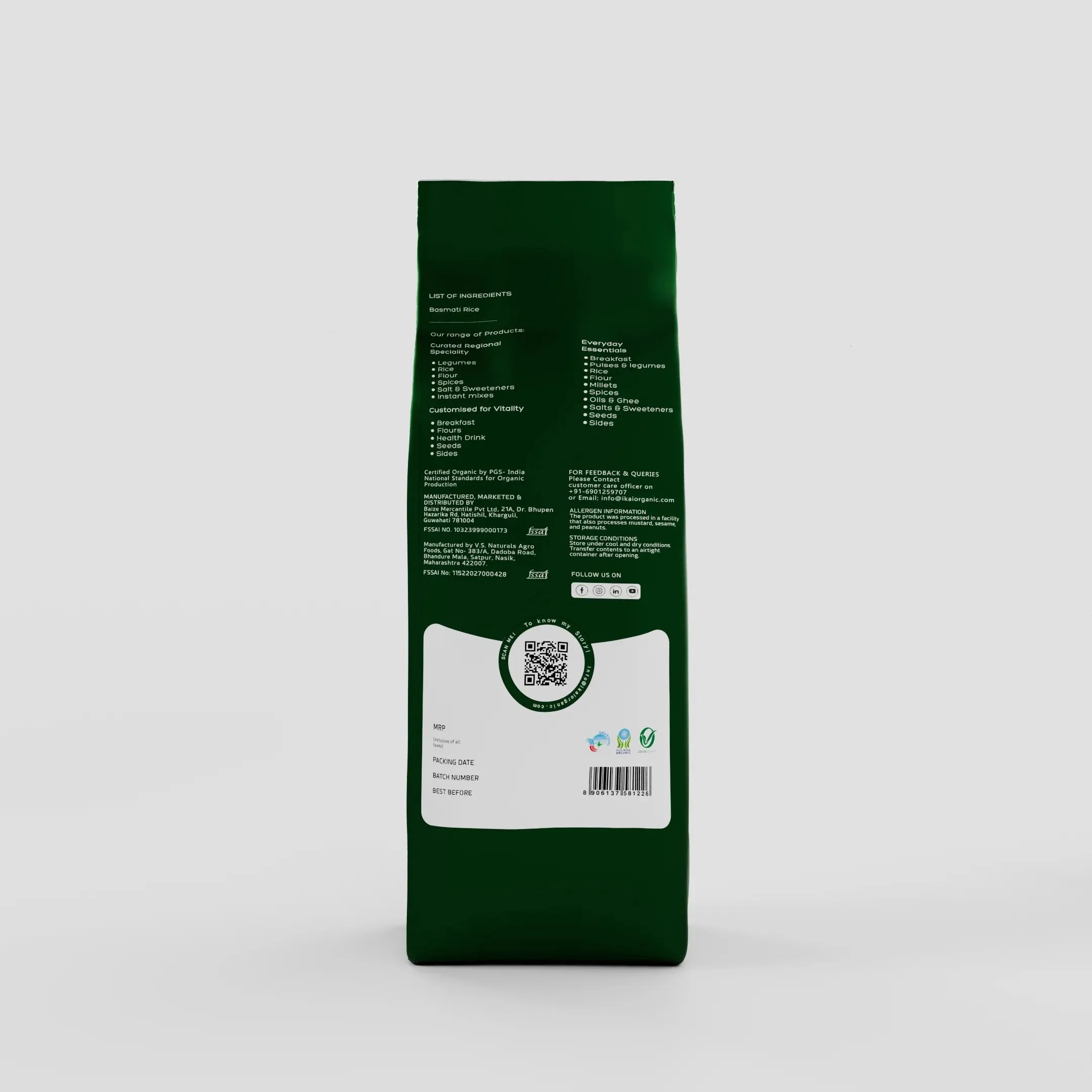 Organic Basmati Rice | Long Grain | Aromatic | Regional Specialty-Kashmir | 1000g