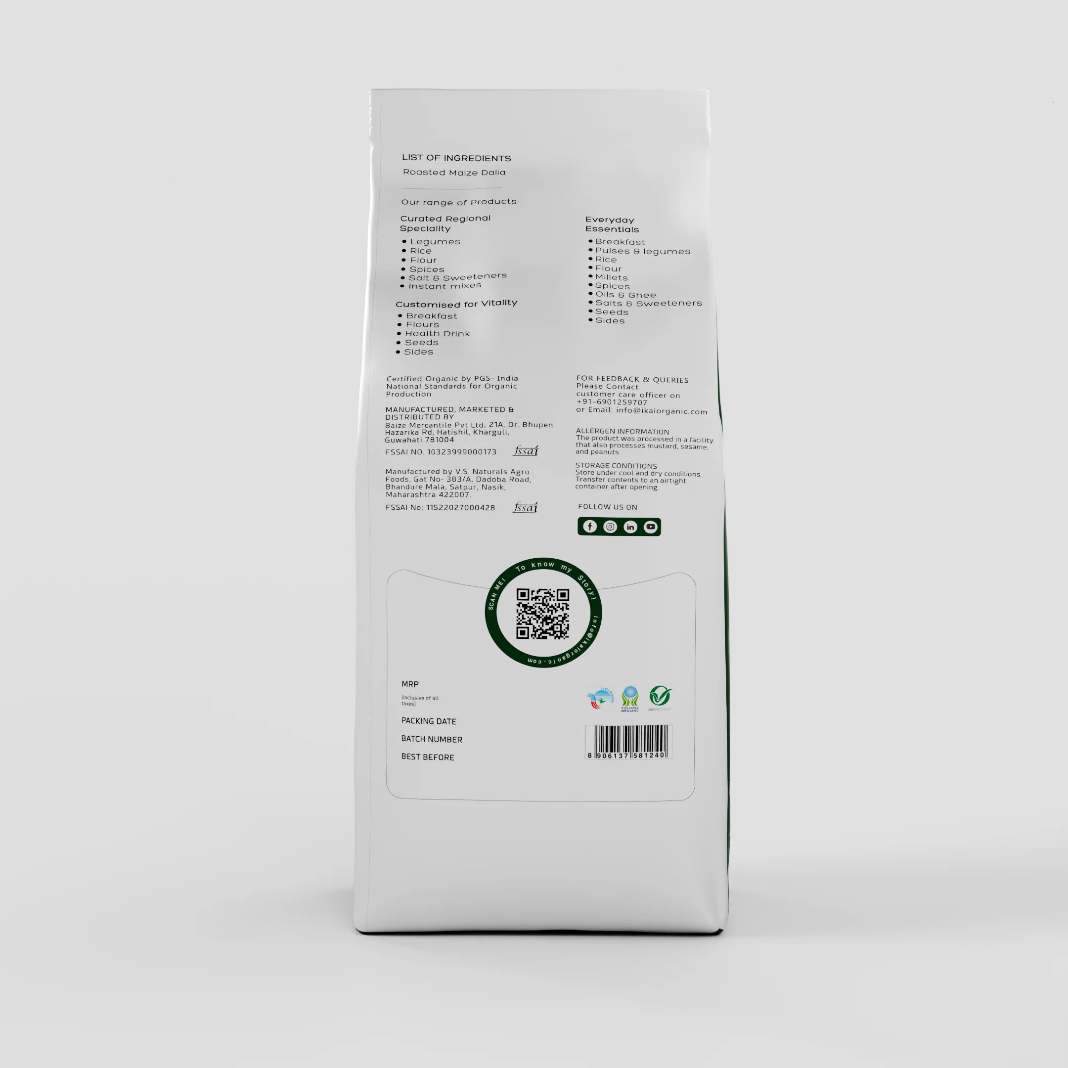 Organic Roasted Maize Dalia | Customised for Vitality | Healthy Breakfast | Gluten Free | 500g