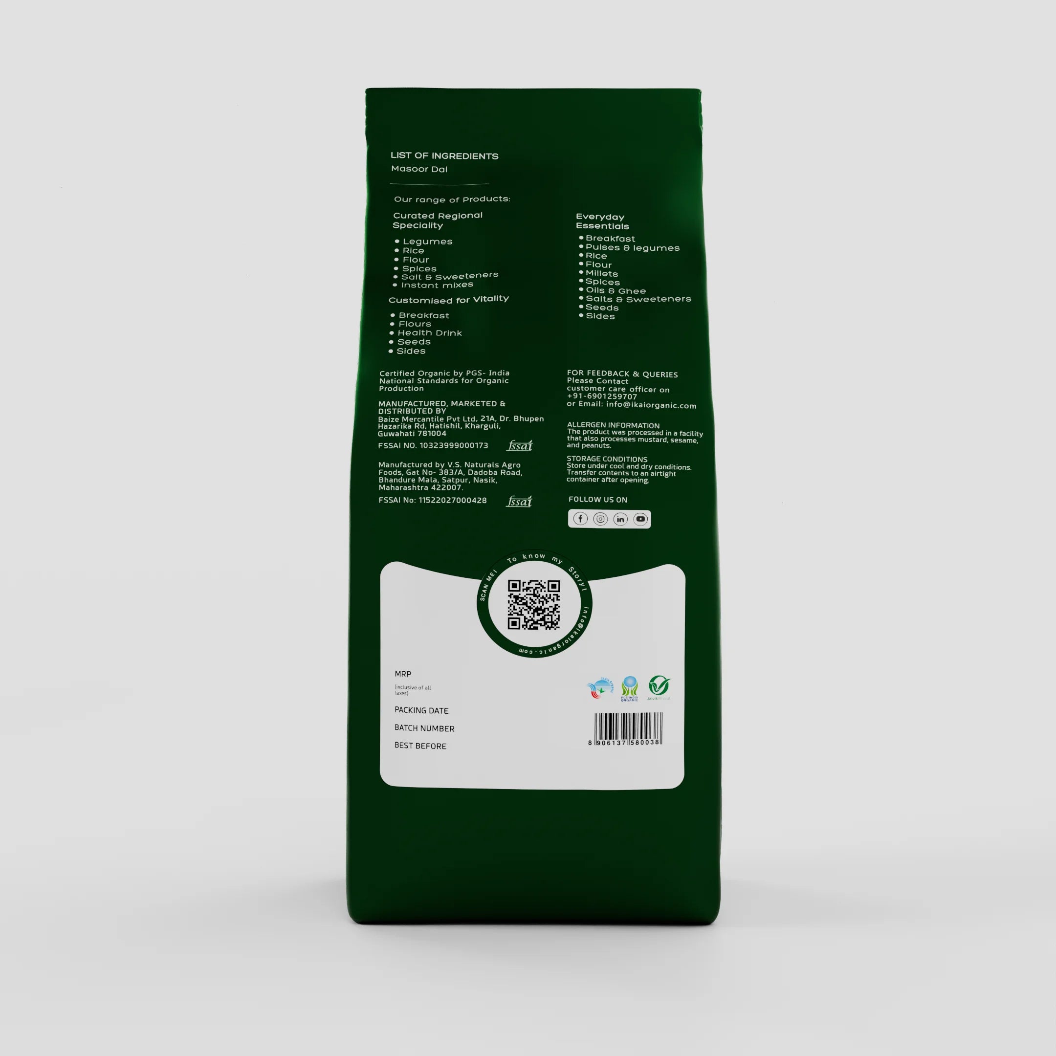 Organic Masoor Dal | Red Lentil | Gluten Free | Organic Pulses | 500g