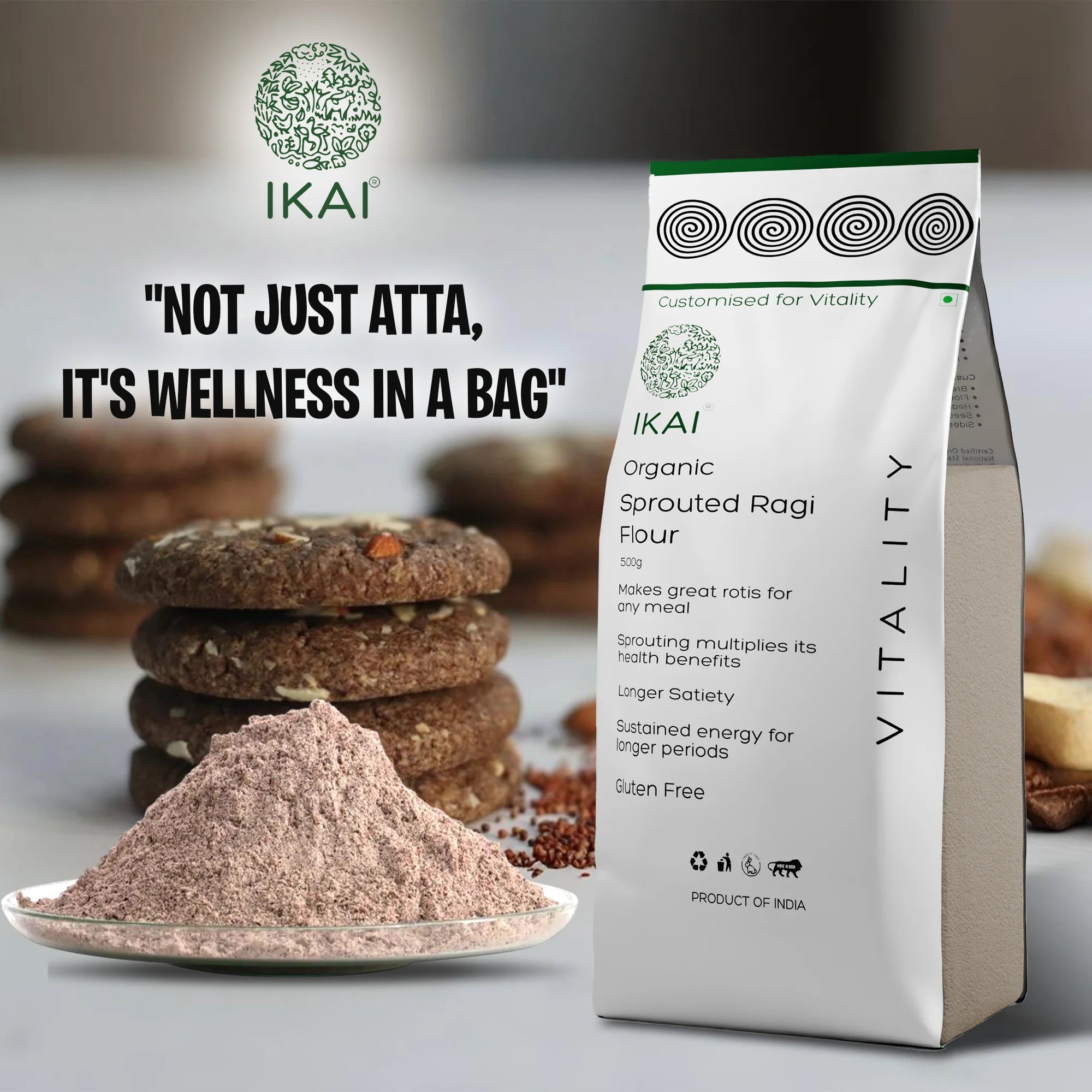 Organic Sprouted Finger Millet/Ragi Atta | Gluten Free | Sprouted | Customised for Vitality | 450g