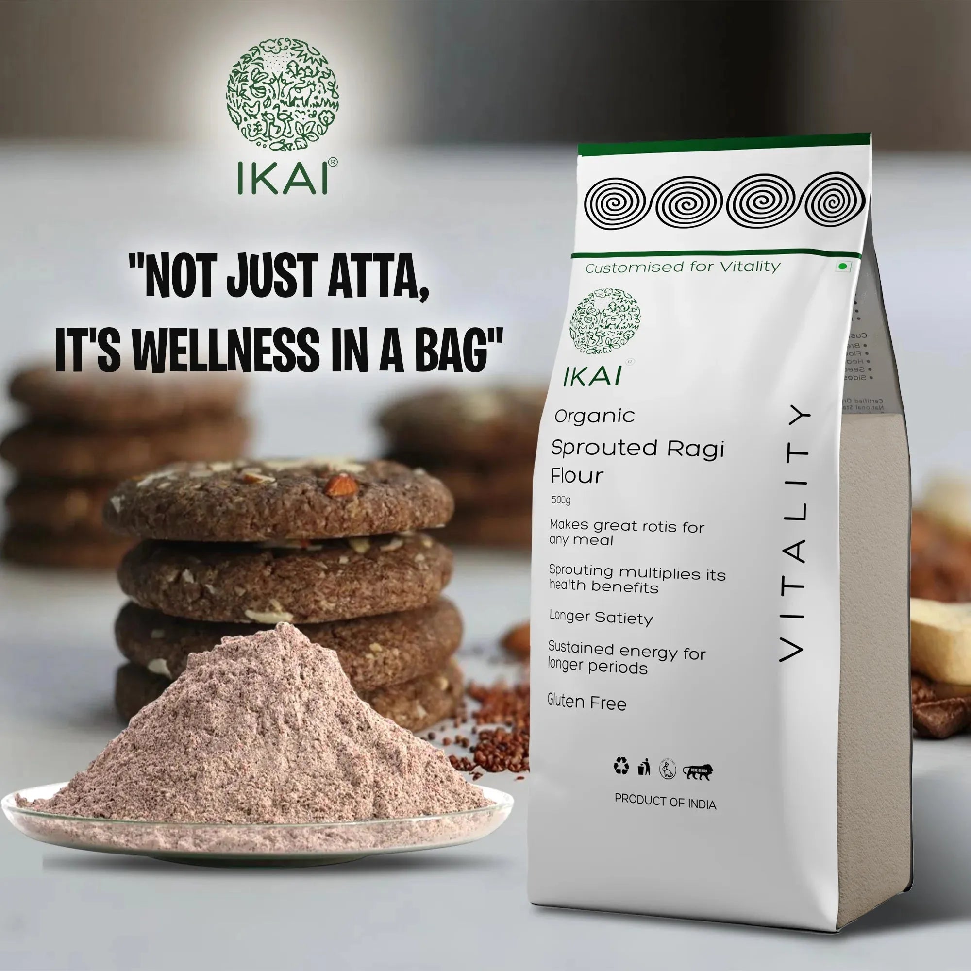 Organic Sprouted Finger Millet/Ragi Atta | Gluten Free | Sprouted | Customised for Vitality | 450g