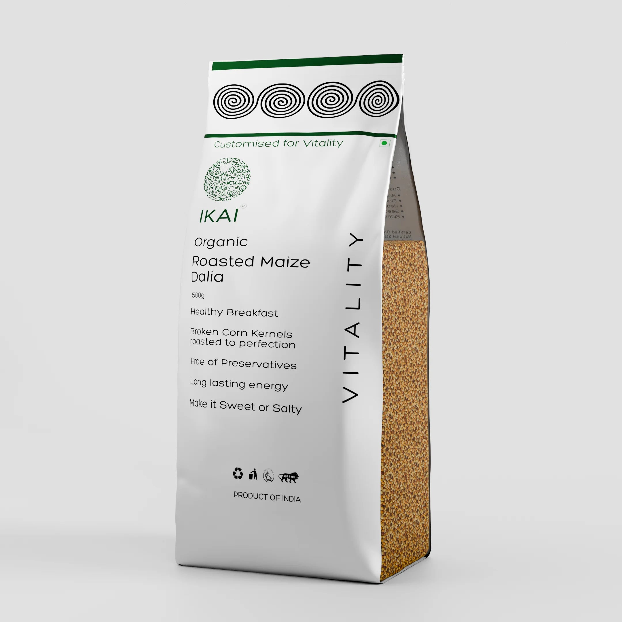 Organic Roasted Maize Dalia | Customised for Vitality | Healthy Breakfast | Gluten Free | 500g