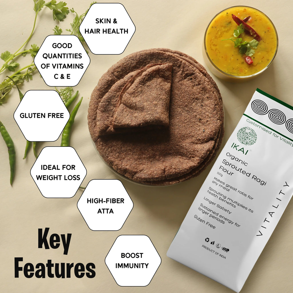 Organic Sprouted Finger Millet/Ragi Atta | Gluten Free | Sprouted | Customised for Vitality | 450g