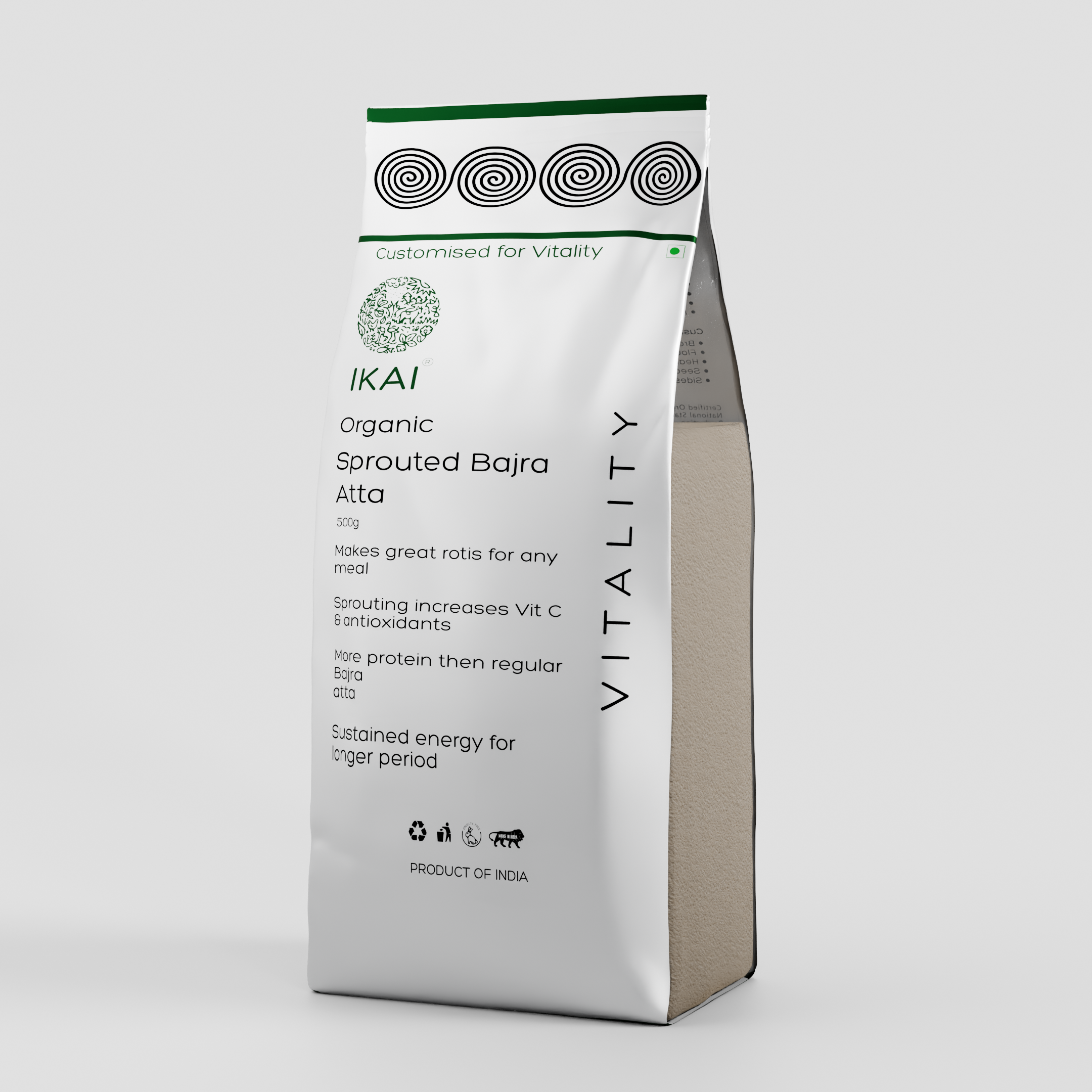 Organic Sprouted Bajra Atta  /Bajra Atta |Gluten Free |Sprouted |Customised for Vitality |500g