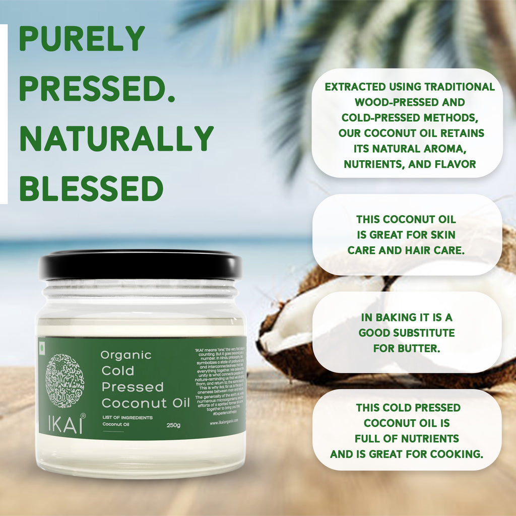 Organic Cold Pressed Coconut Oil | Wood Pressed | Cooking Oil | 250ml