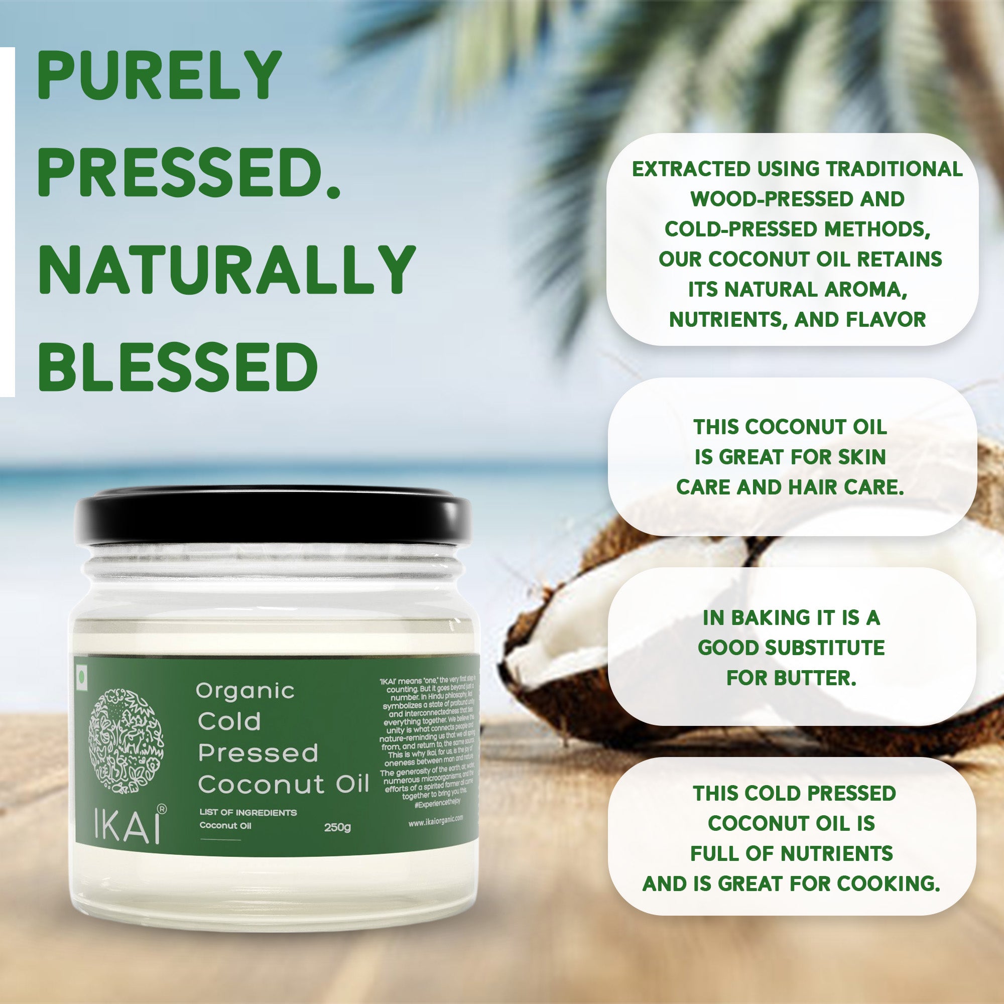 Organic Cold Pressed Coconut Oil | Wood Pressed | Cooking Oil | 250ml