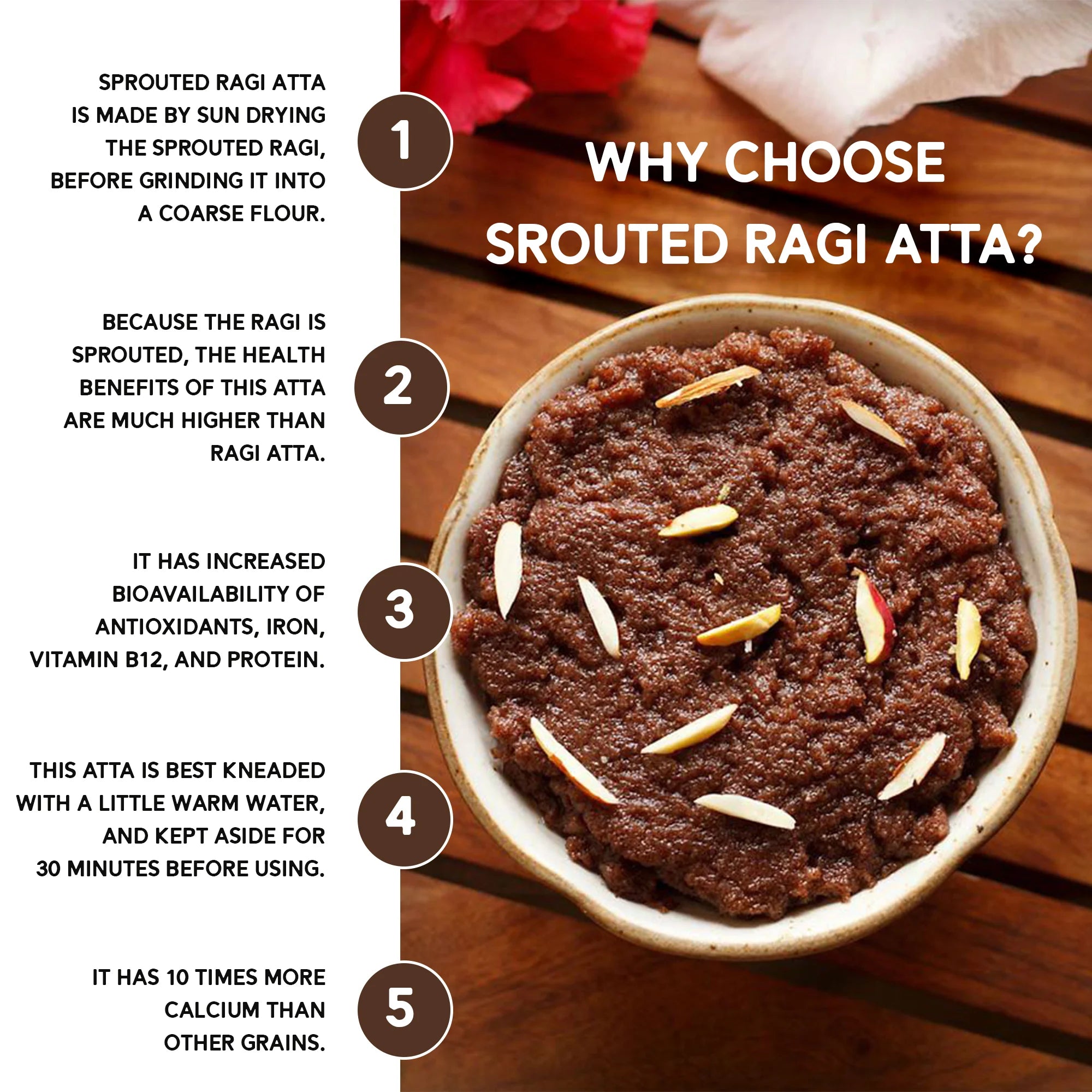 Organic Sprouted Finger Millet/Ragi Atta | Gluten Free | Sprouted | Customised for Vitality | 450g