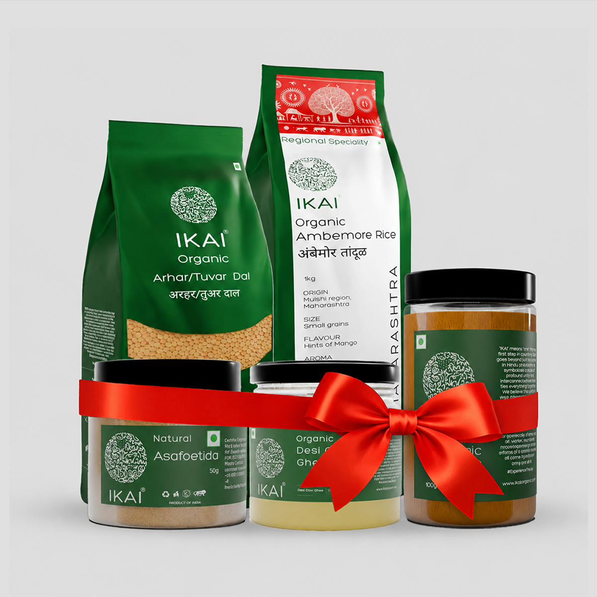 DAILY ESSENTIALS PACK - Ambemore Rice(1000g), Tuvar Dal(500g), Hing(50g), Cow Ghee(250g), Turmeric(100g)