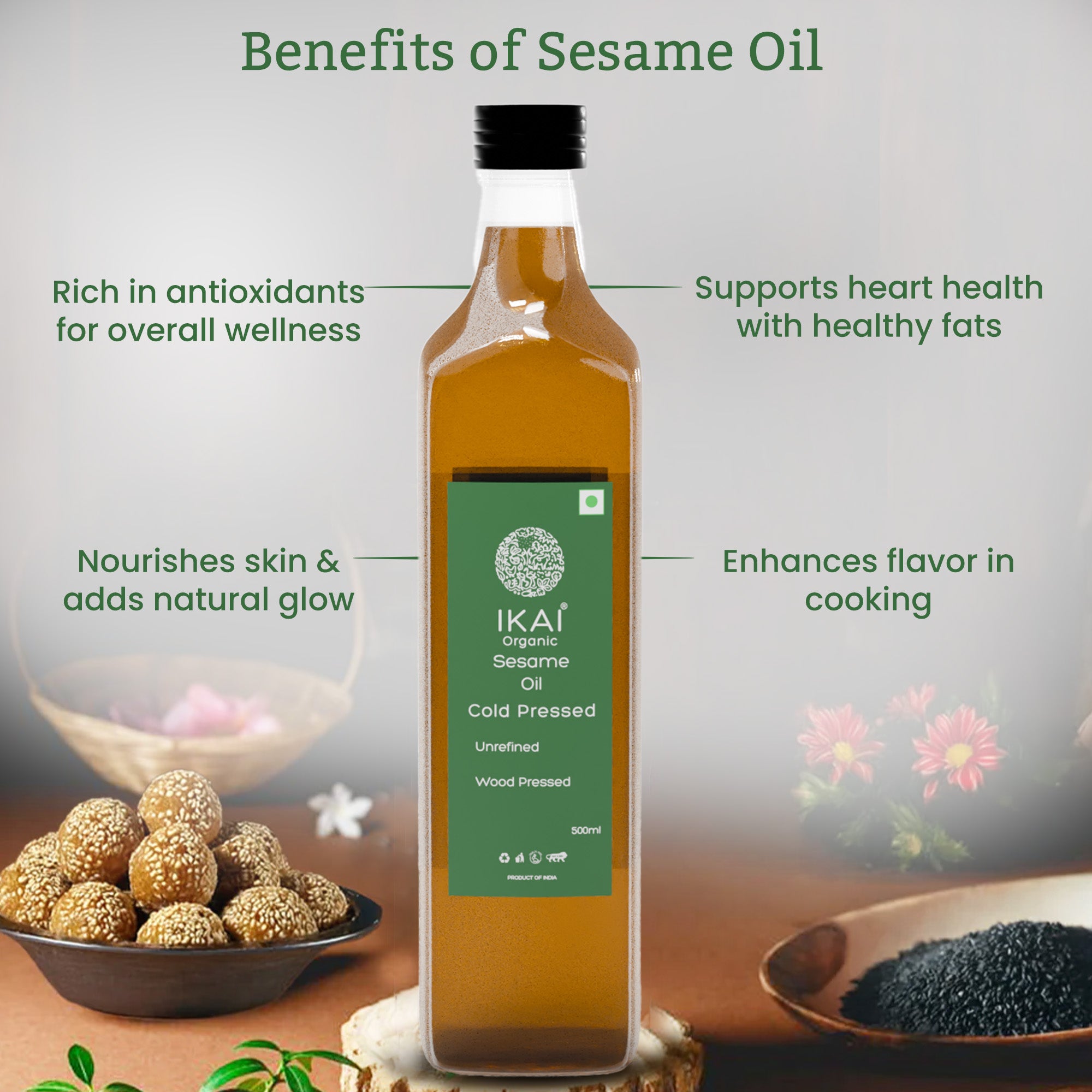 Organic Sesame Oil | Cold Pressed | Wood Pressed | Gingelly Oil | 500ml