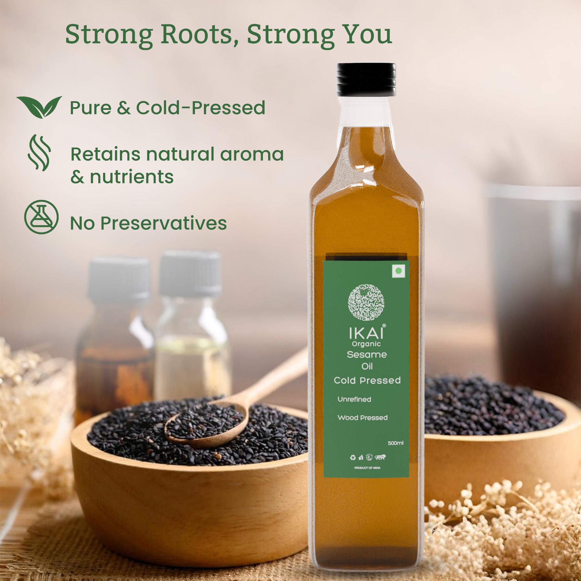 Organic Sesame Oil | Cold Pressed | Wood Pressed | Gingelly Oil | 500ml