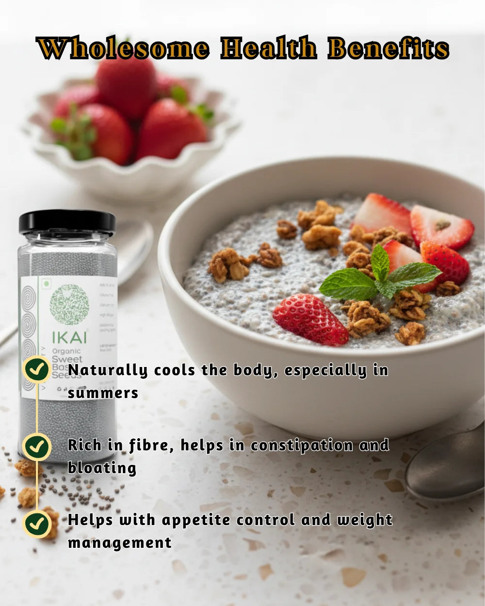 Organic Sweet Basil Seeds | Sabja | Customised for Vitality | High Protein | 100g