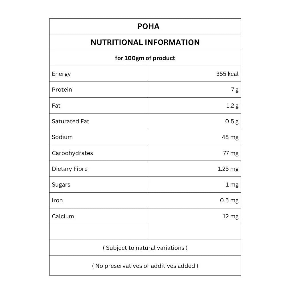 Organic Poha | Nutritional Information | 500g | Ikai Organic