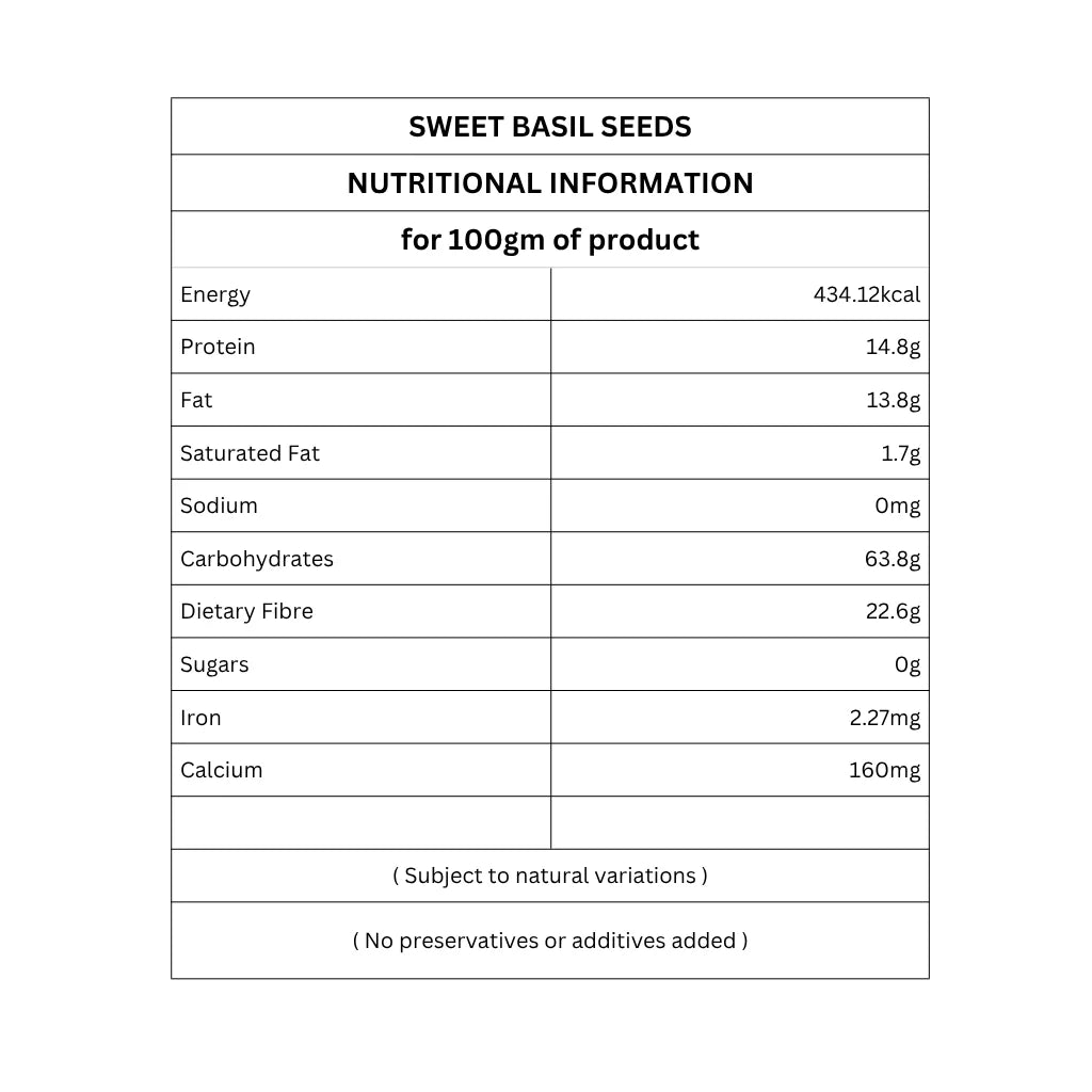 Organic Sweet Basil Seeds | Sabja | Customised for Vitality | High Protein | 100g