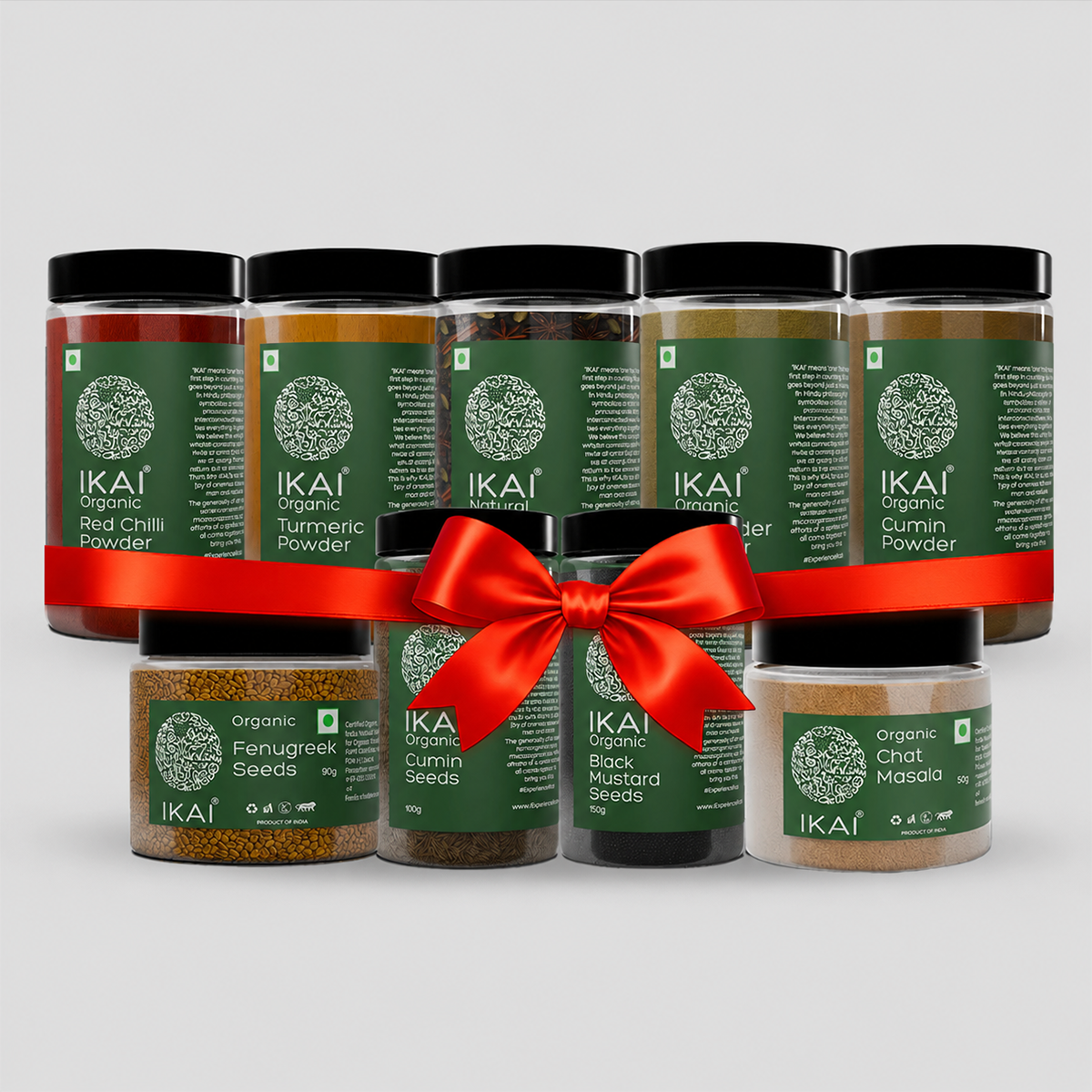 SPICE PACK - Turmeric(100g), Dhania Powder(100g), Chilli Powder(100g), Jeera(100g),Methi(90g), Black Mustard(150g), Chat Masala(50g), Whole Garam Masala(50g), Jeera Powder(100g)