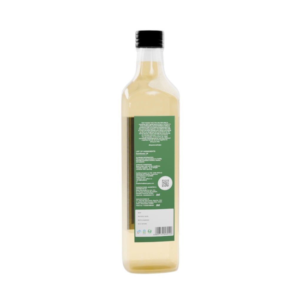 Organic Sunflower Oil | Cold Pressed | Wood Pressed | Unrefined | 1000ml