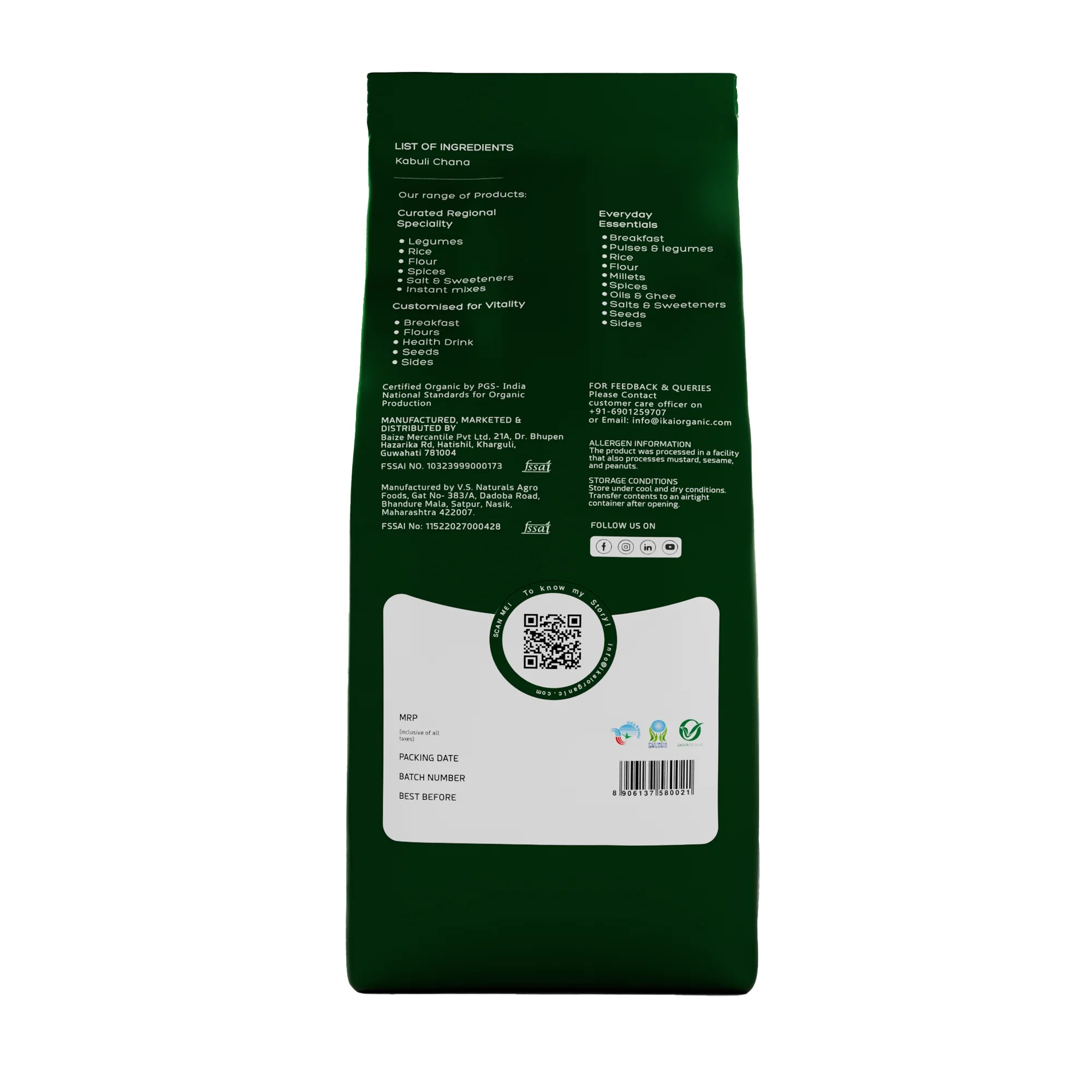 Organic Kabuli Chana | White Chickpea | Natural Protein Foods | 500g