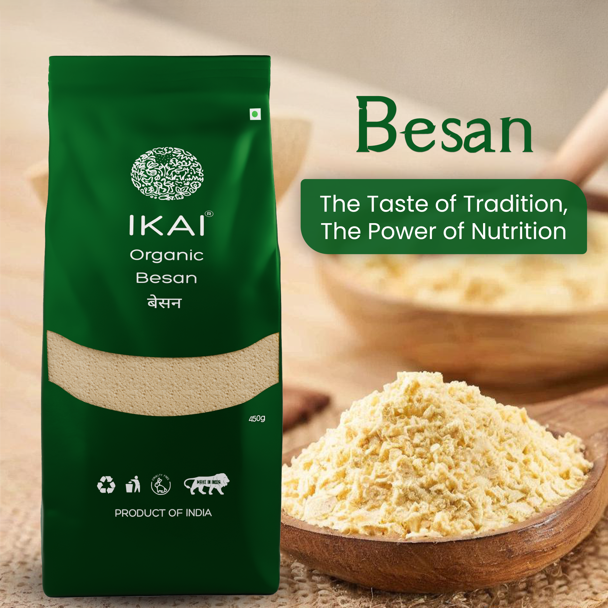 Organic Besan | Gram flour | Gluten Free | Natural Protein Foods | 450g