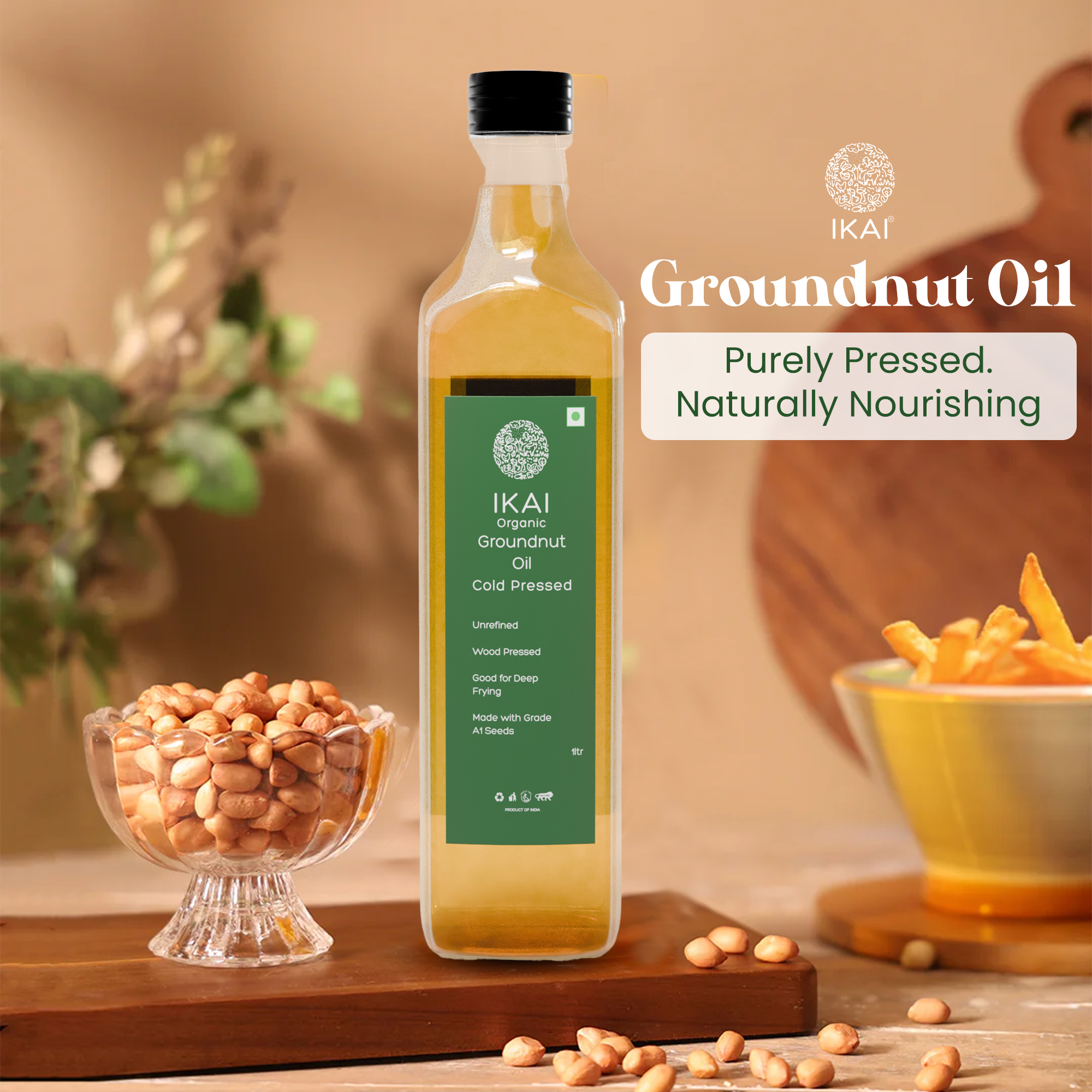 Organic Groundnut Oil | Cold Pressed | Wood Pressed | Unrefined | 500ml