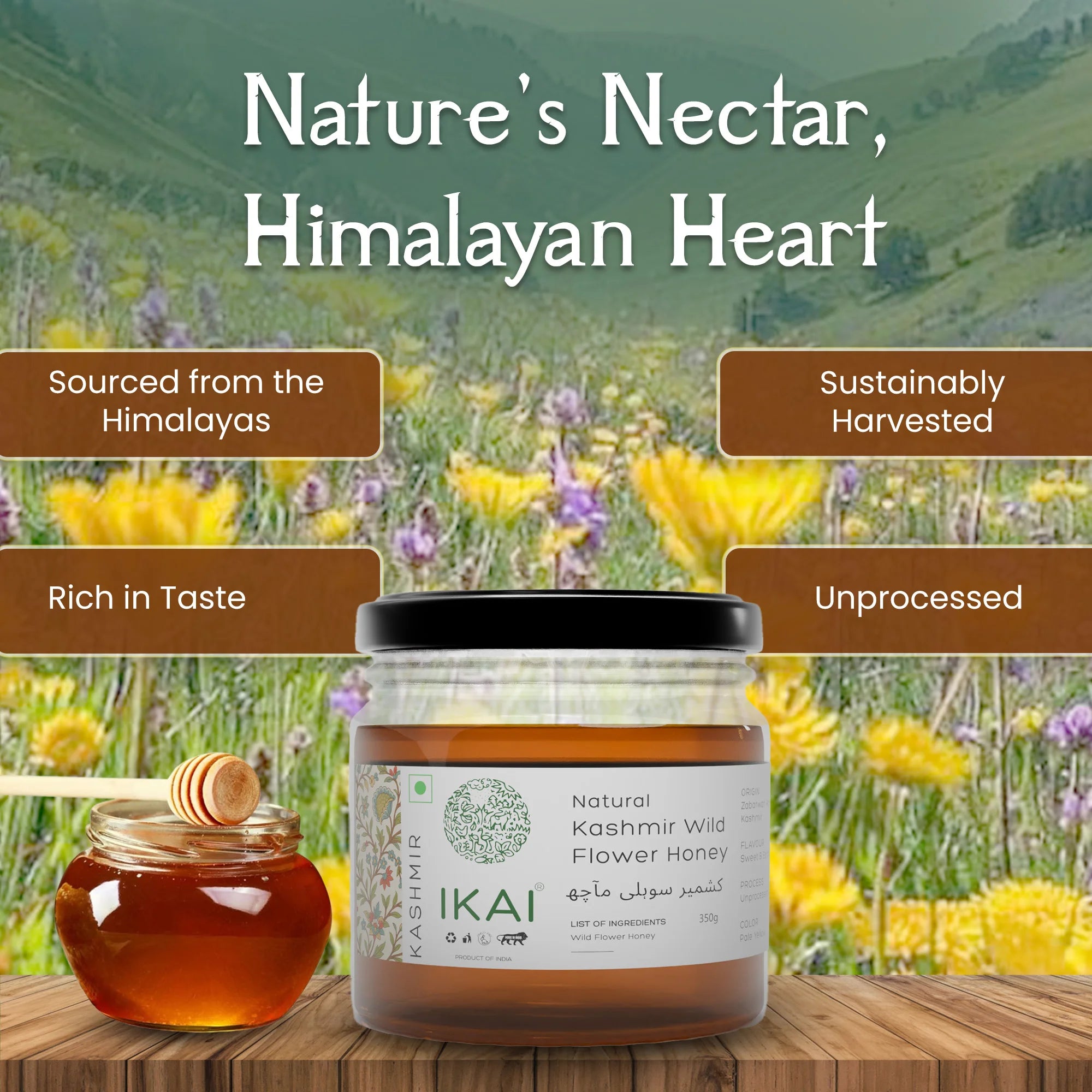 Natural Kashmir Wild Flower Honey | Unprocessed | Regional Specialty-Kashmir | 350g