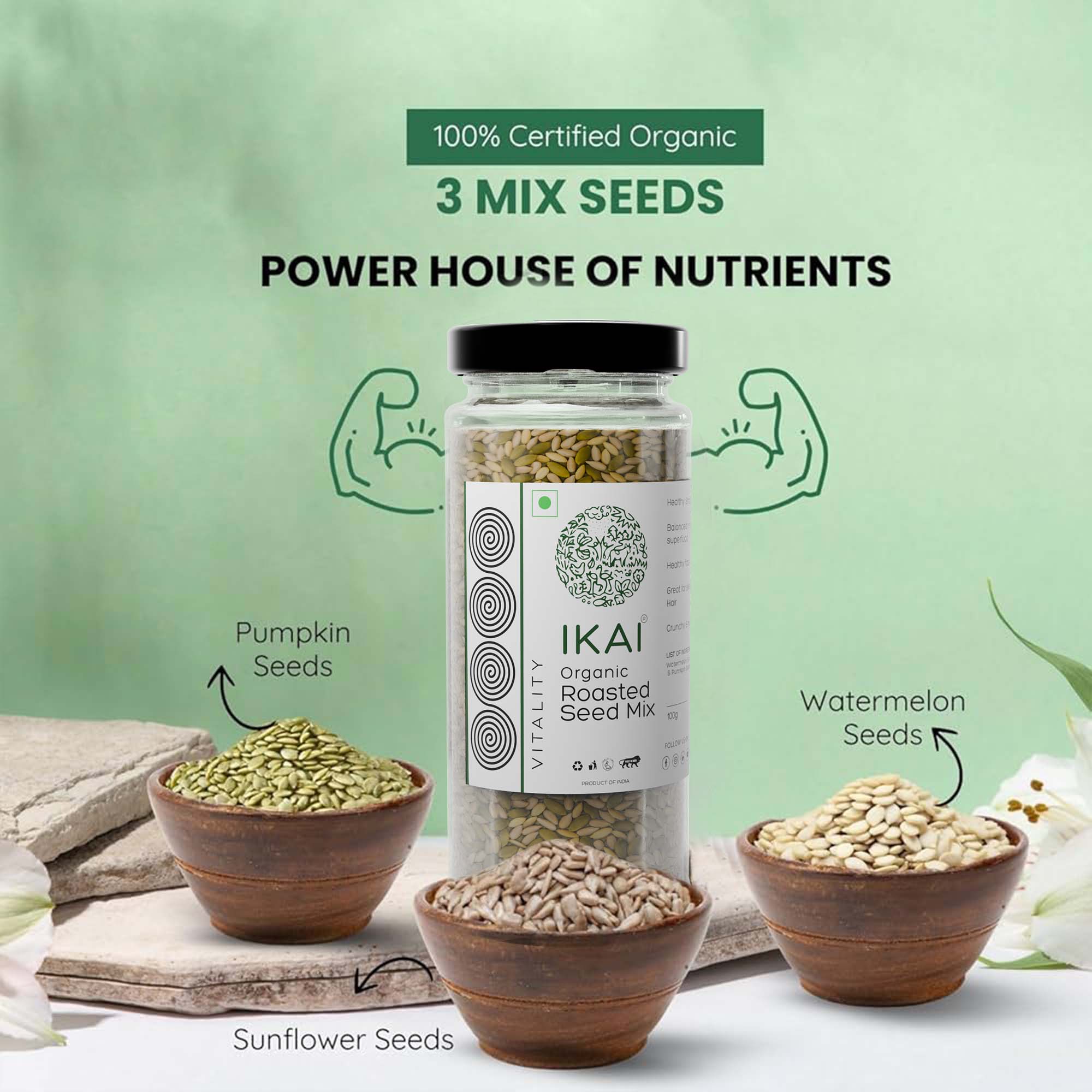 Organic Roasted Seed Mix | Customised For Vitality | Healthy Snack | 100g