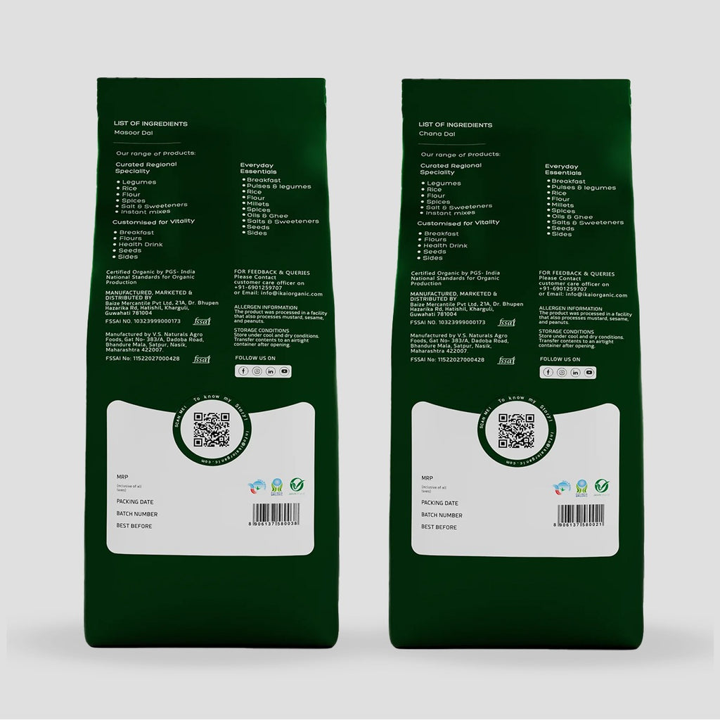Organic Wholesome Dal Duo- Chana Dal(500g) Masoor Dal (500g)