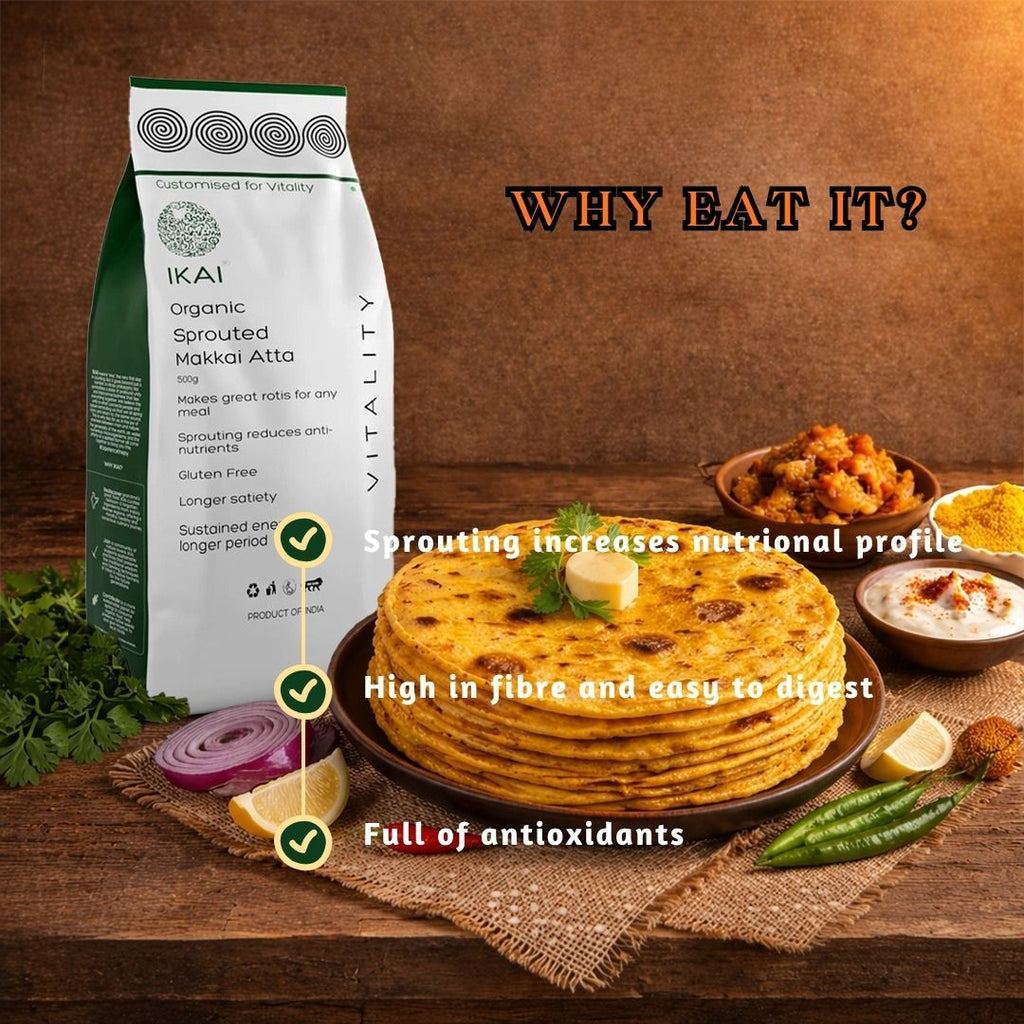 Organic Sprouted Maize/Makkai Atta | Gluten Free | Sprouted | Customised for Vitality | 500g