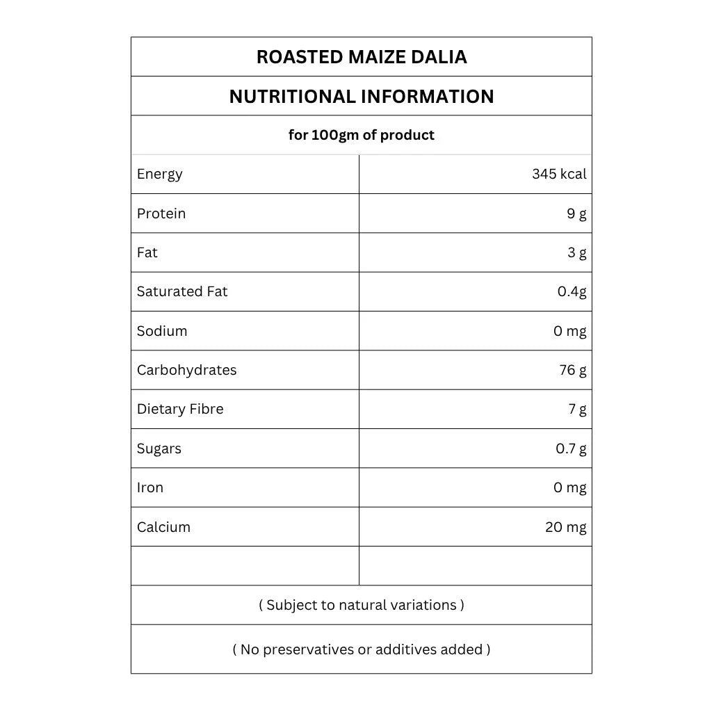 Organic Roasted Maize Dalia | Nutritional Information  | Ikai Organic