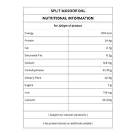 Nutritional Informtion | Organic Masoor Dal | Red Lentil |  500g