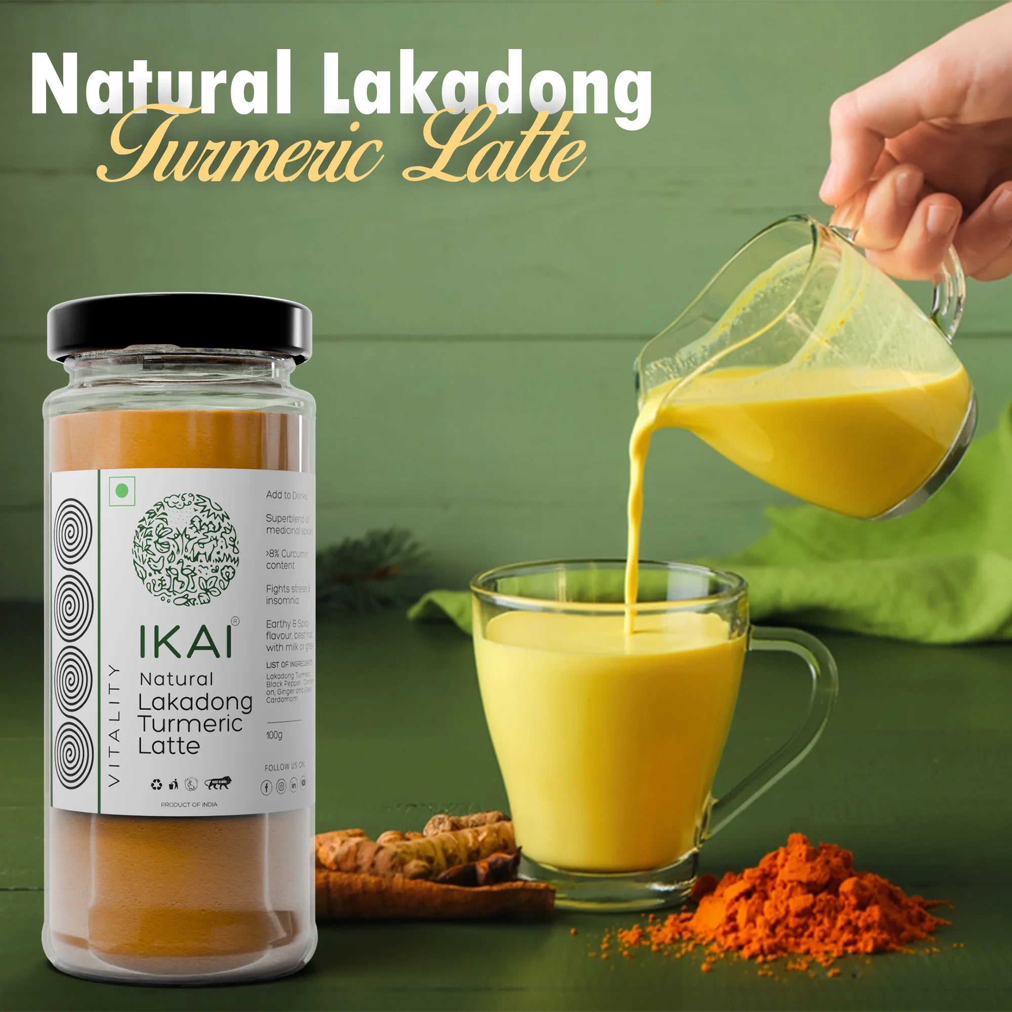 Natural Lakadong Turmeric Latte | Haldi Doodh | Customised For Vitality | Immunity Booster | 100g
