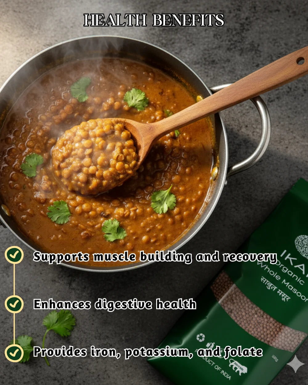 Organic Whole Masoor | Unpolished Red Lentil | Gluten Free Indian Foods | 500g