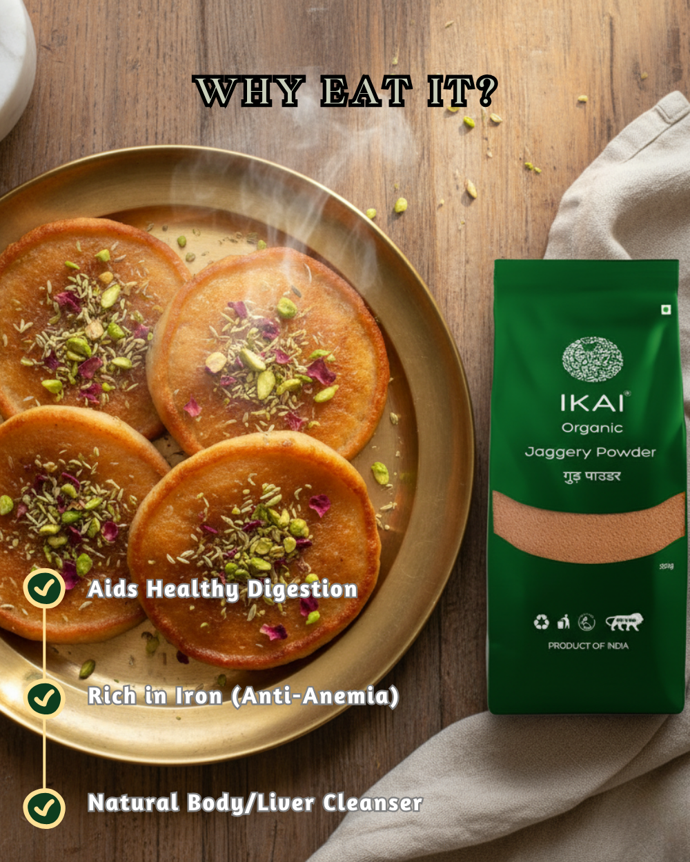 Organic Jaggery Powder Gur - Ikai