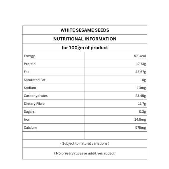 White Sesame Seeds nutritional information