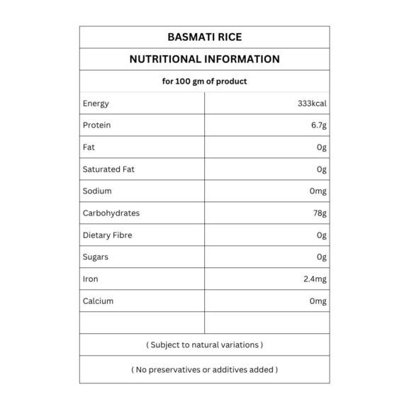 basmati rice nutritional information