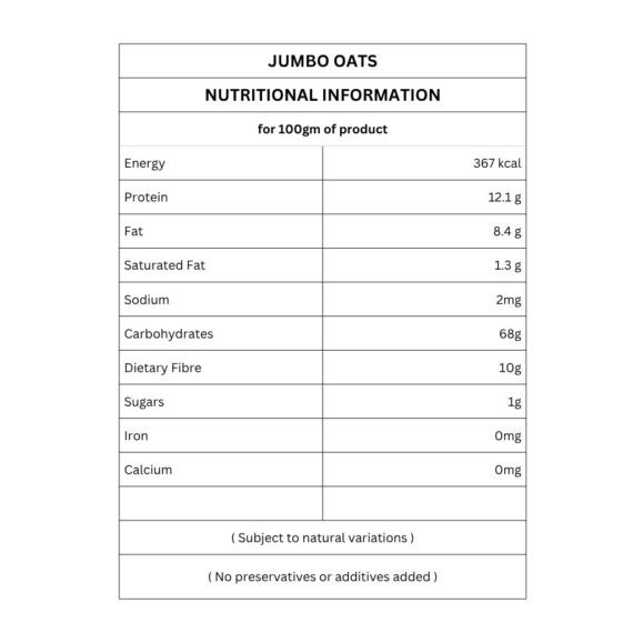 jumbo oats nutritional information
