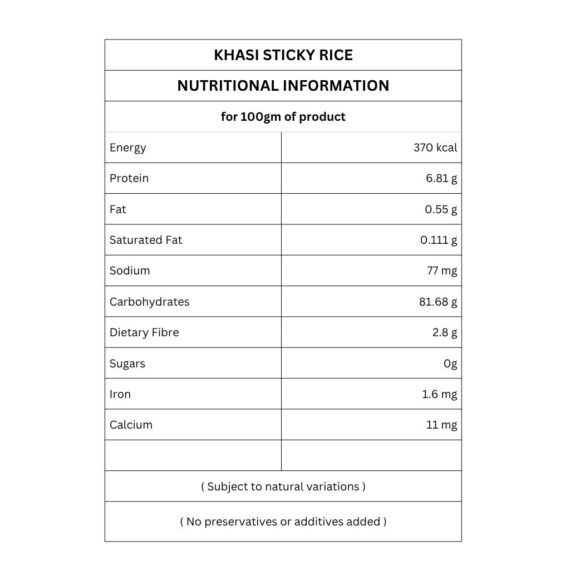 khasi sticky rice nutritional information
