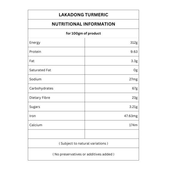 lakadong turmeric nutritional information