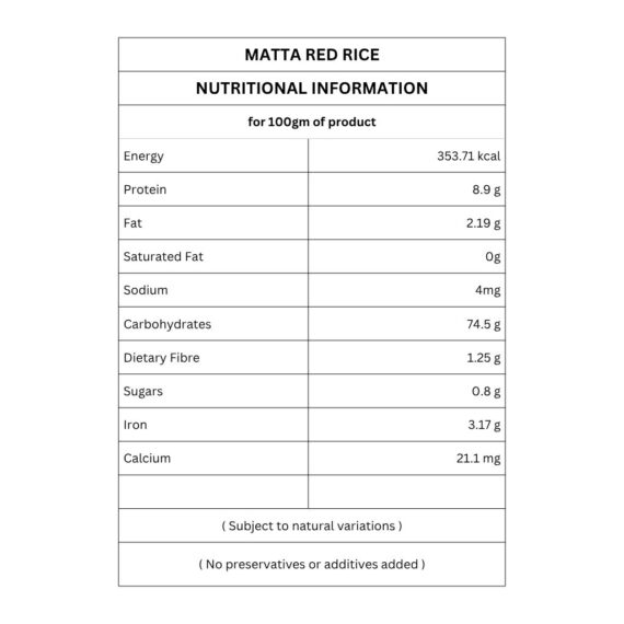 matta red rice nutritional information