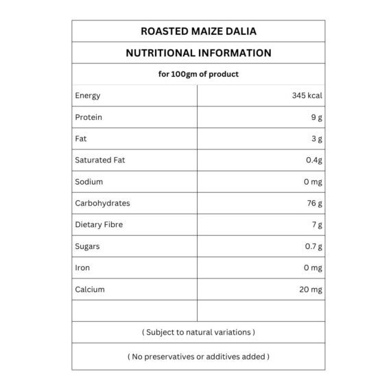 roasted maize dalia nutritional information