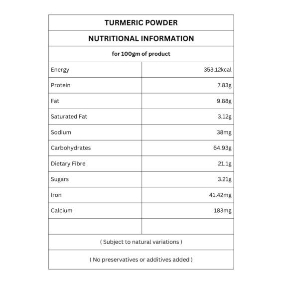 turmeric powder nutritional information