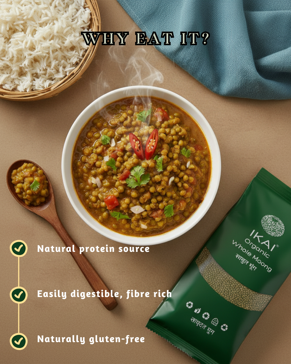 Organic Whole Moong Green Gram Gluten Free - Ikai