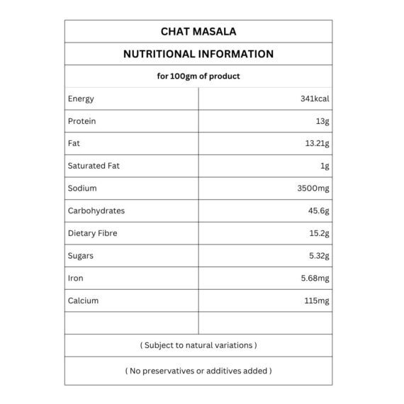 Chat Masala nutritional information